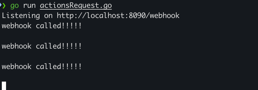 Screenshot: Console output showing listener receiving webhook requests