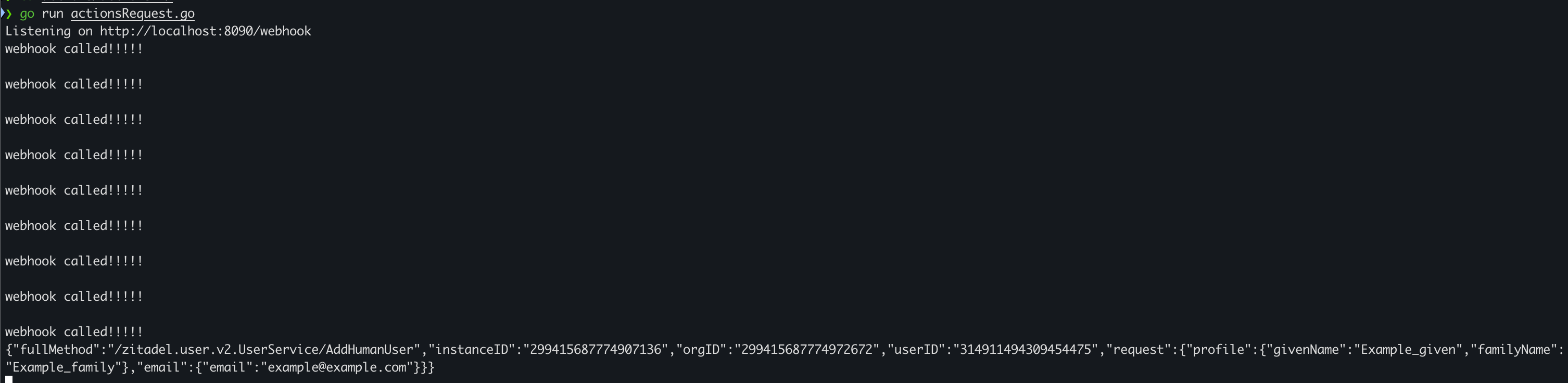 Screenshot: Local listener output